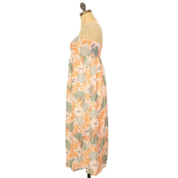 LUSH Nordstrom Twist Front Strapless Sundress XS Midi Floral Orange Green B19 - Picture 5 of 6